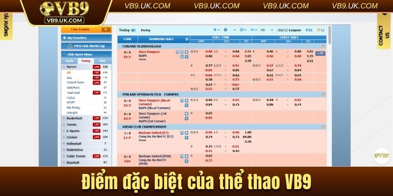 Điểm đặc biệt của thể thao VB9
